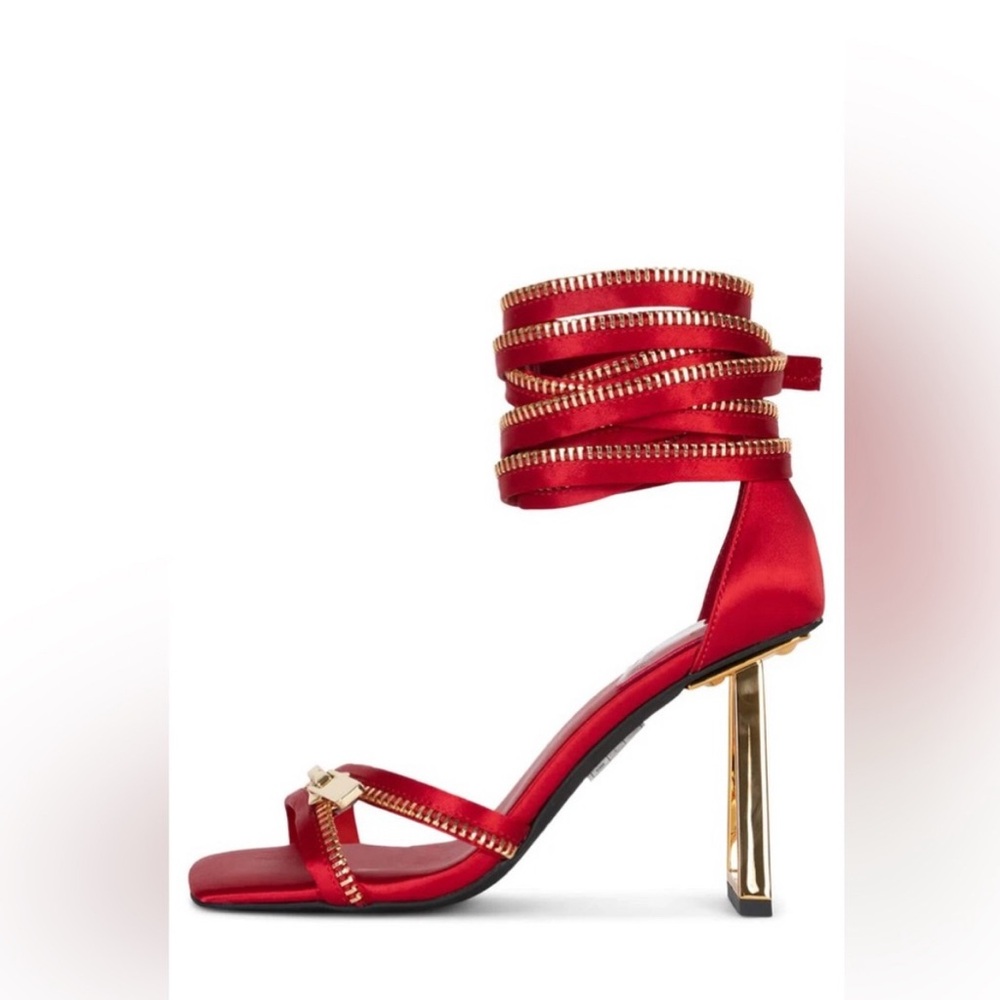 Jeffrey Campbell  Satin Red and Gold Strappy Heels